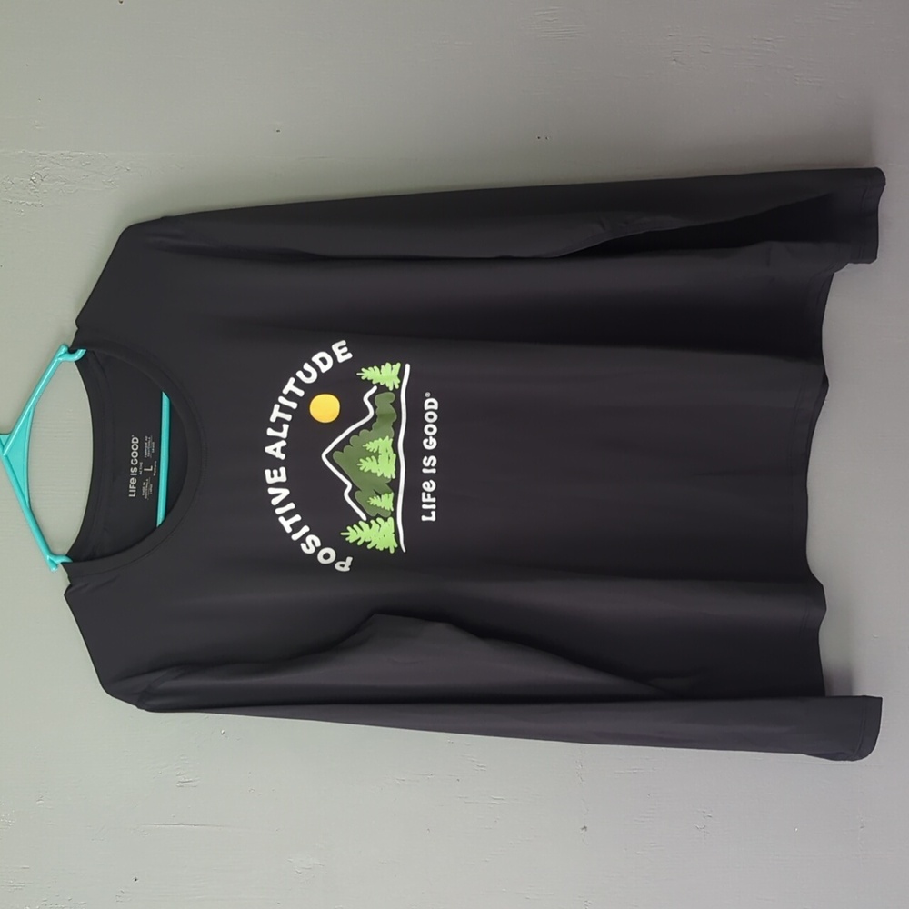 Life is Good active long sleeve positive altitude hiking top tee L Large black